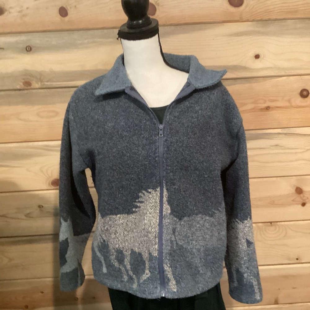 Black Mountain Outdoor Blue Western Horse Pattern Zipper Jacket